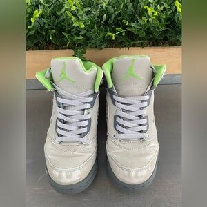 Gray and Green JORDAN Retro 5 High-Top Sneakers